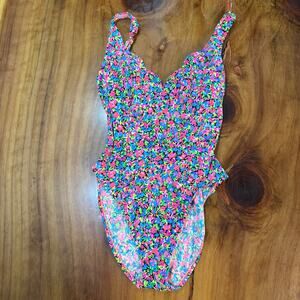 Vintage 80s 90s Sassafras Women's Bathing Suit 7/8 Small Floral One piece Beach